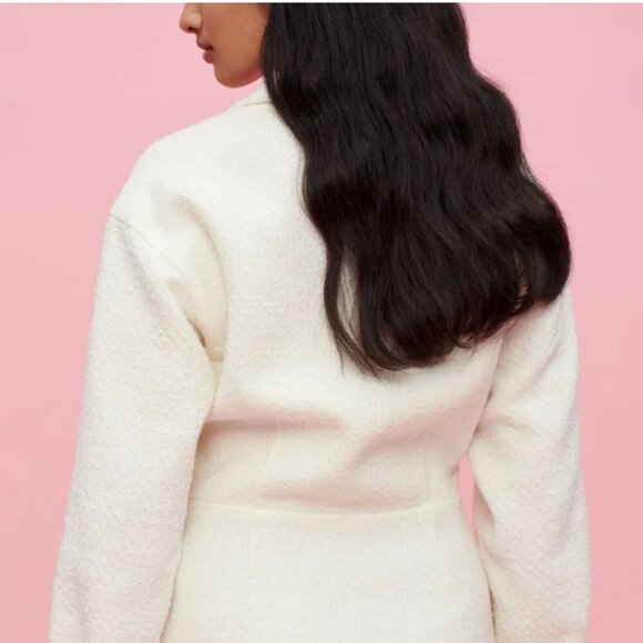 Maje Textured Twwed Open Front Mini Dress Ecru Cream Gold Buttons NWT 42 $535 - Picture 6 of 8